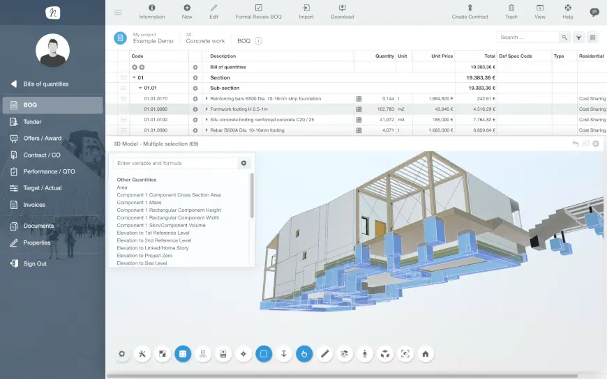 NOVABIM 5D Latvia bill of quantities with BIM